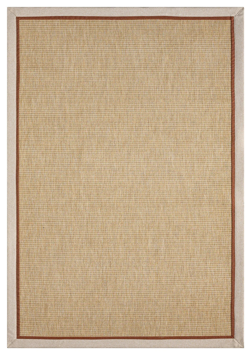 Krem Terracotta Çift Renk Kumaş Bordürlü Sisal Halı - El Yapımı, Dayanıklı, Modern Tasarım - HVHB12 - HALI VAGONU