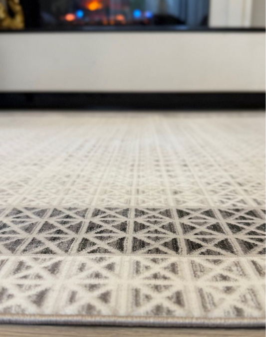 Halı Vagonu Zen Koleksiyonu ZEN03 Gri Beyaz İnce Yıkanabilir Kaymaz Tabanlı Makine Halısı