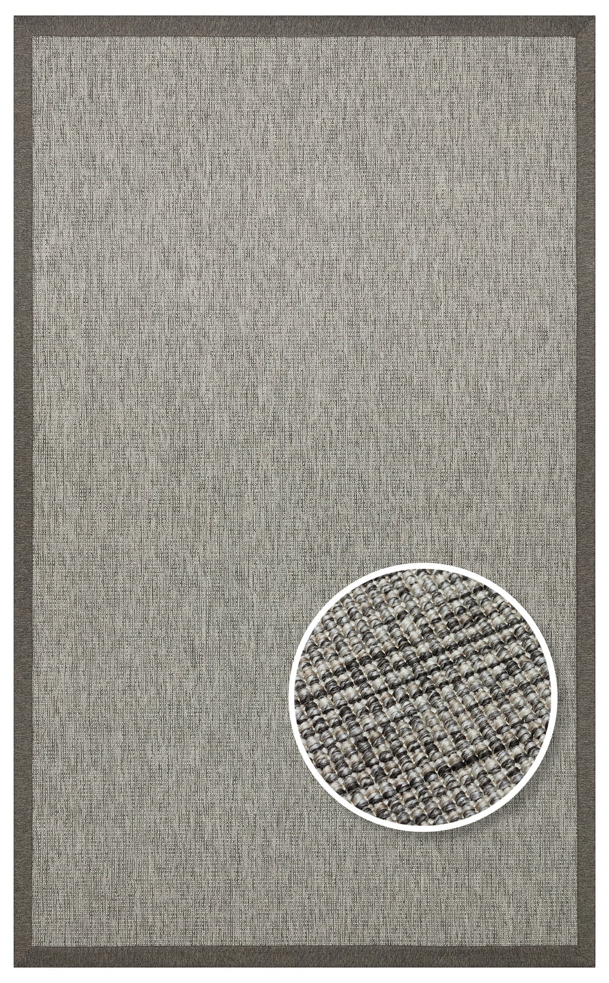 Kırçıllı Gri Kumaş Bordürlü Sisal Halı - El Yapımı, Dayanıklı, Modern Tasarım - ZHR_2705_Grey_BRD_Dark_Mix
