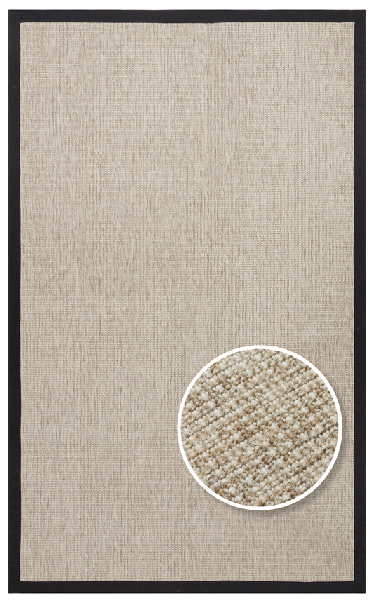 Siyah Kumaş Bordürlü Bej Sisal Halı - El Yapımı, Dayanıklı, Modern Tasarım - ZHR_2703_L.Beige_BRD_Black