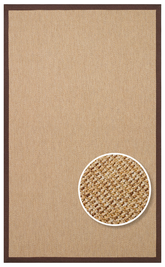 Çikolata Kahve Kumaş Bordürlü Bej Sisal Halı - El Yapımı, Dayanıklı, Modern Tasarım - ZHR_2702_Gold_BRD_Brown_Mix