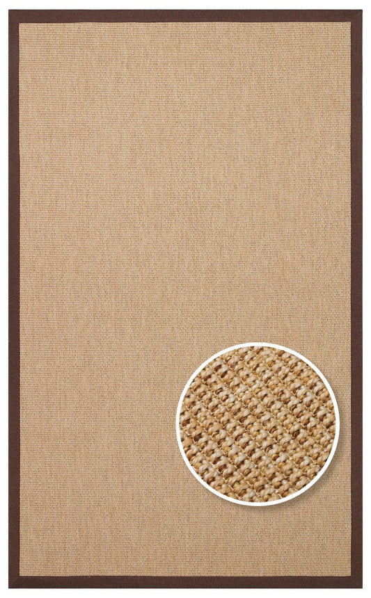Çikolata Kahve Kumaş Bordürlü Bej Sisal Halı - El Yapımı, Dayanıklı, Modern Tasarım - ZHR_2702_Gold_BRD_Brown_Mix - HALI VAGONU