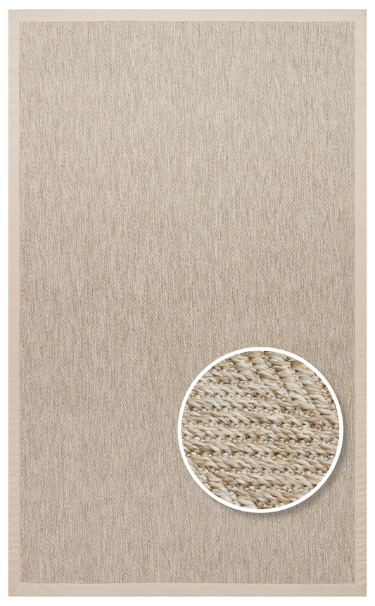 Krem Kumaş Bordürlü Balık Sırtı Desenli Bej Sisal Halı - El Yapımı, Dayanıklı, Modern Tasarım - ZHR_2704_L.Beige_BRD_Beige