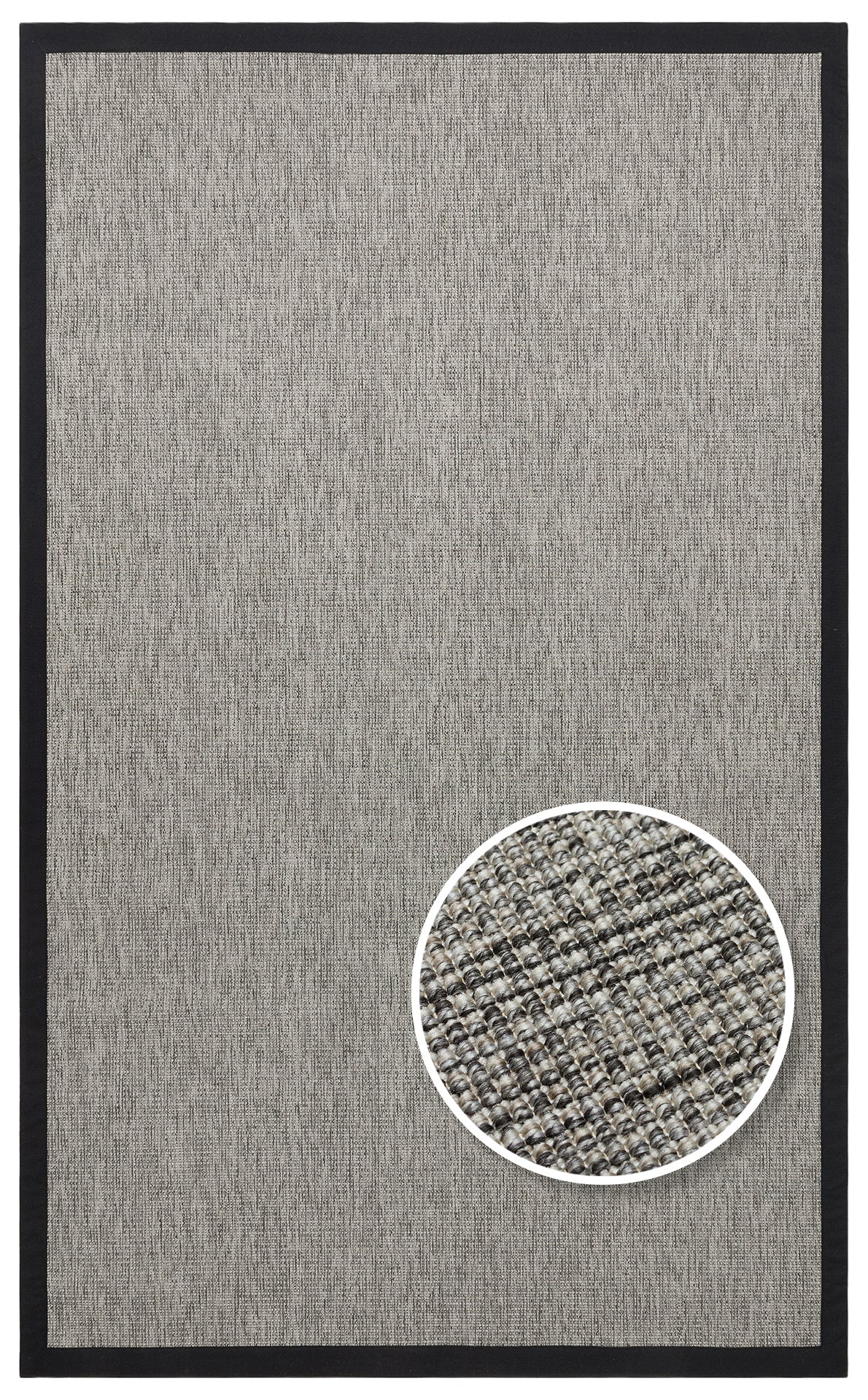 Siyah Kumaş Bordürlü Gri Sisal Halı - El Yapımı, Dayanıklı, Modern Tasarım - ZHR_2705_Grey_BRD_Black