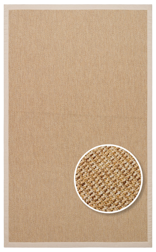 Krem Kumaş Bordürlü Bej Gold Sisal Halı - El Yapımı, Dayanıklı, Modern Tasarım - ZHR_2702_Gold_BRD_Beige