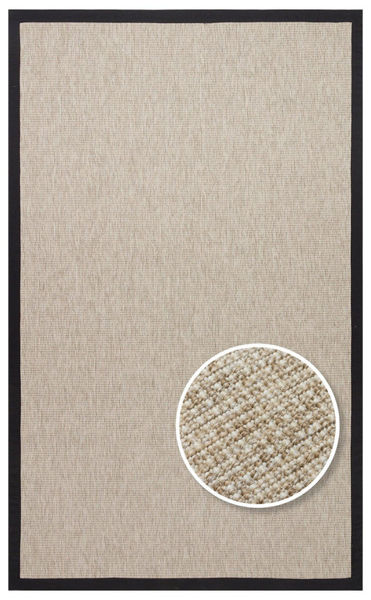 Siyah Kumaş Bordürlü Bej Sisal Halı - El Yapımı, Dayanıklı, Modern Tasarım - ZHR_2703_L.Beige_BRD_Black - HALI VAGONU