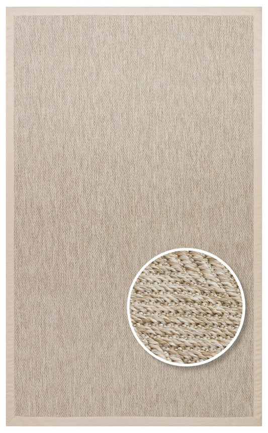 Krem Kumaş Bordürlü Balık Sırtı Desenli Bej Sisal Halı - El Yapımı, Dayanıklı, Modern Tasarım - ZHR_2704_L.Beige_BRD_Beige - HALI VAGONU