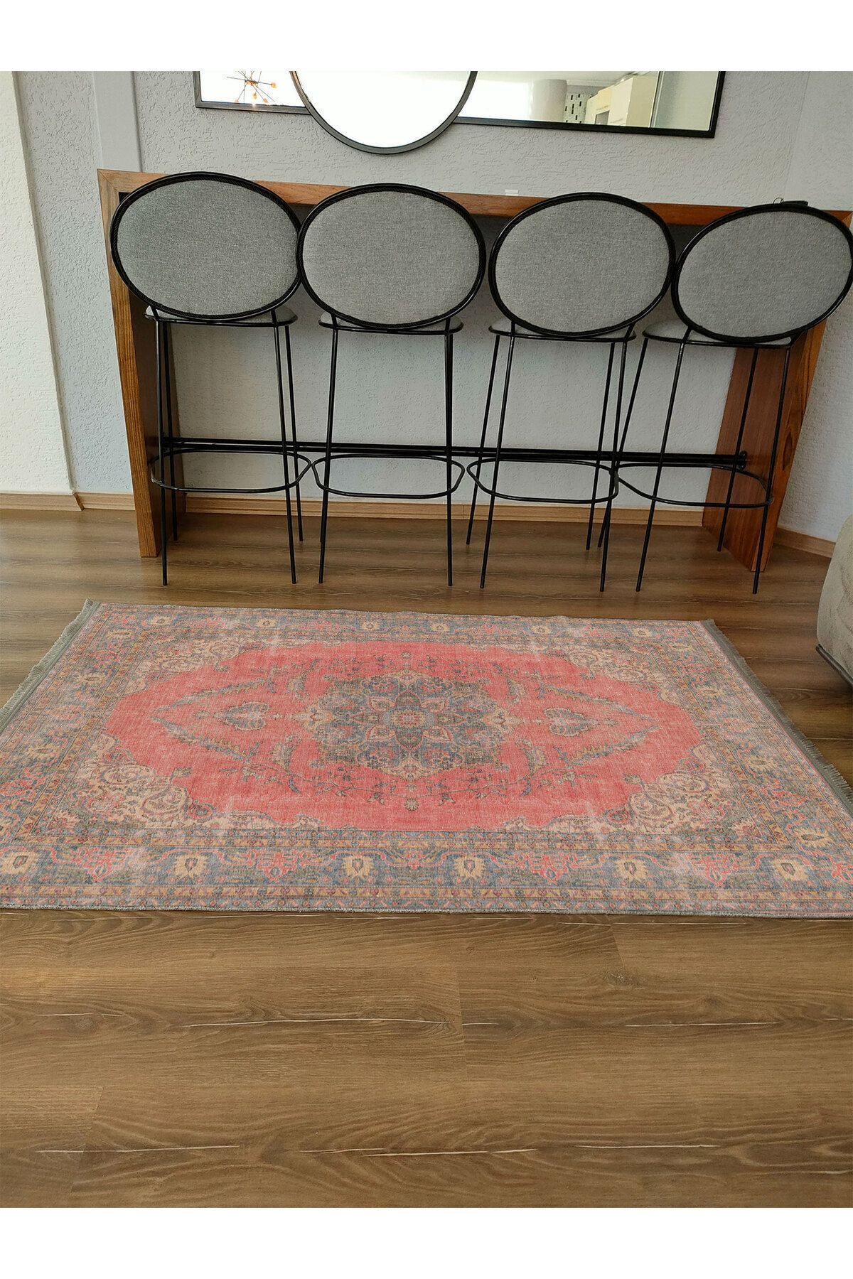 Halı Vagonu 2082 Kahve Tonlarında Eskitme Otanti Kslasik Desen Kaymaz Taban Decoratif Halı