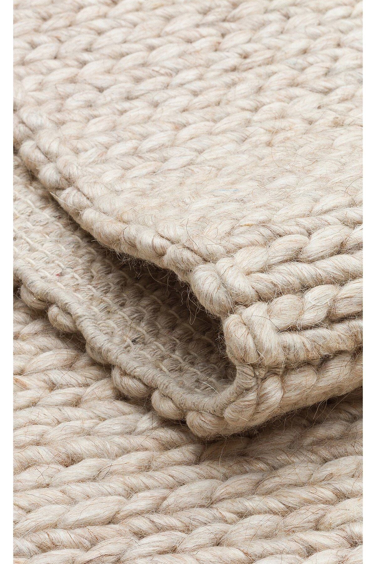 JADE BASKETWEAVE BEIGE Naturel Kazak Örgü Desenli El Dokuma Örgü Halı