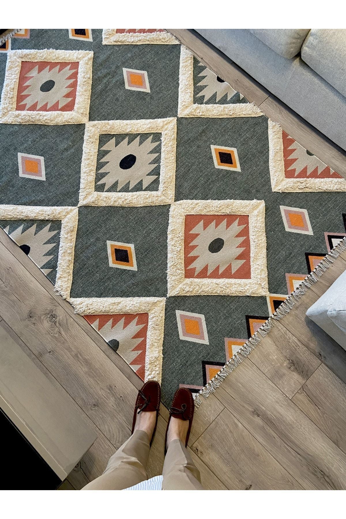 Tafting Kilim Serisi Üzeri Peluşlu Dokuma Taban Dekoratif Kilim