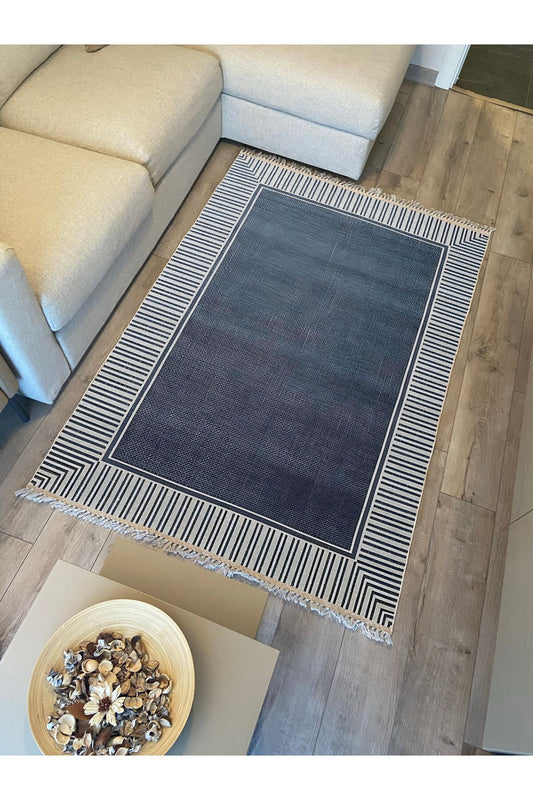 Cotton Kilim 11 Laciver Tonunda Geometrik Desenli Dekoratif Yıkanabilen Dokuma Taban Kilim