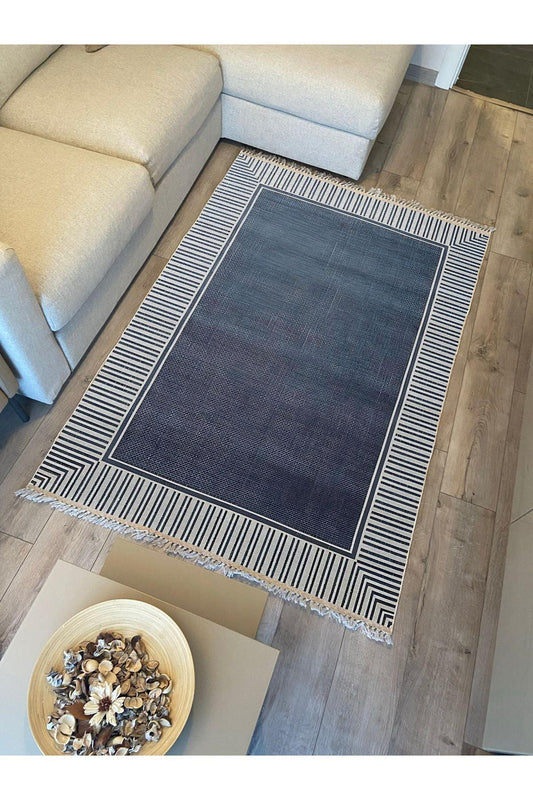 Cotton Kilim 11 Laciver Tonunda Geometrik Desenli Dekoratif Yıkanabilen Dokuma Taban Kilim - HALI VAGONU