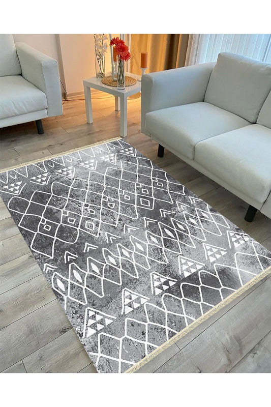 Cotton Serisi Gri Tonlarında Iskandinav Desen Dekoratif Dokuma Taban Kilim