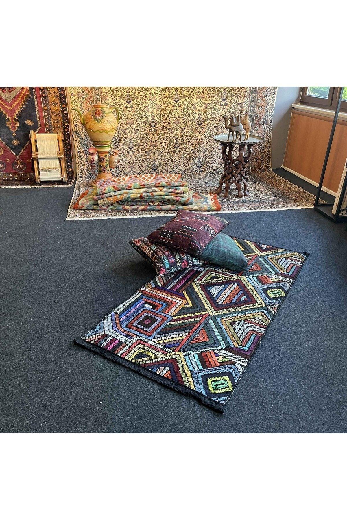 Yumuşak Dokulu Bambu Soft Kilim - Etnik Saçaklı Dijital Baskı HV-SK-909 - HALI VAGONU