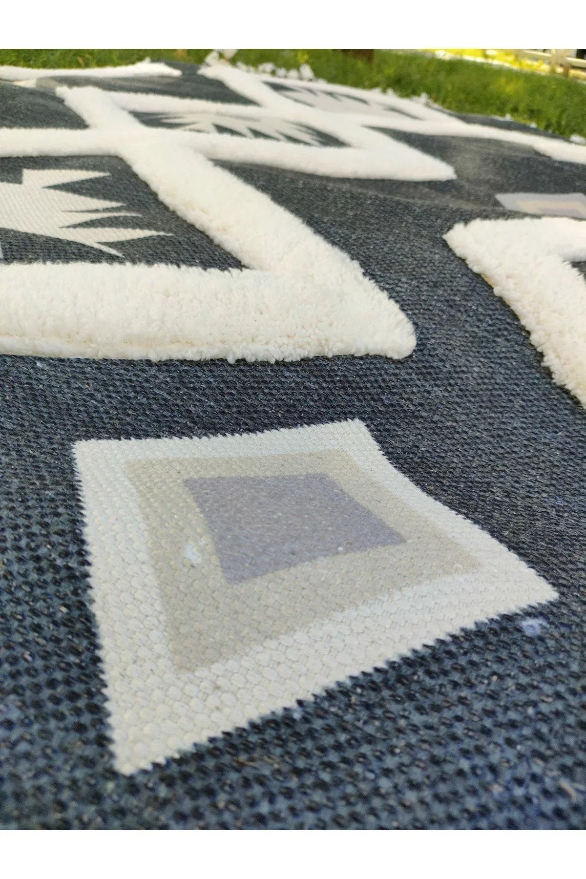 Tafting Kilim Serisi Üzeri Peluşlu Dokuma Taban Dekoratif Kilim - HALI VAGONU