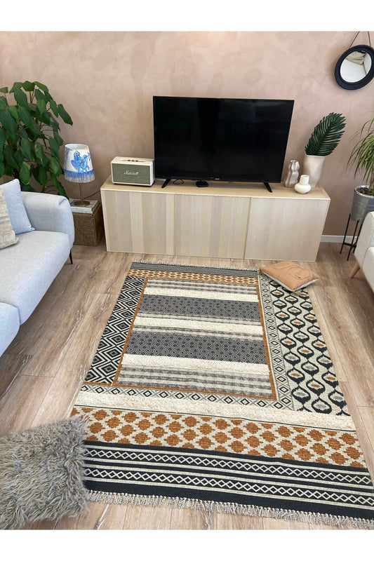 Tafting Kilim Iskandinav Halı Peluşlu Dokuma Taban Yıkanabilir Dekoratif Kilim