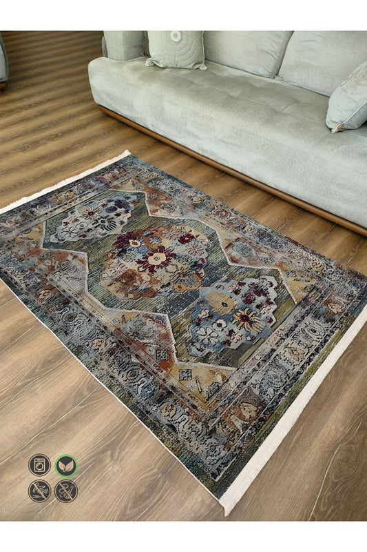 Halı Vagonu 63 Renkli Klasik Desenli Yıkanabilir Kaymaz Salon Halısı, Koridor Ve Mutfak Halısı