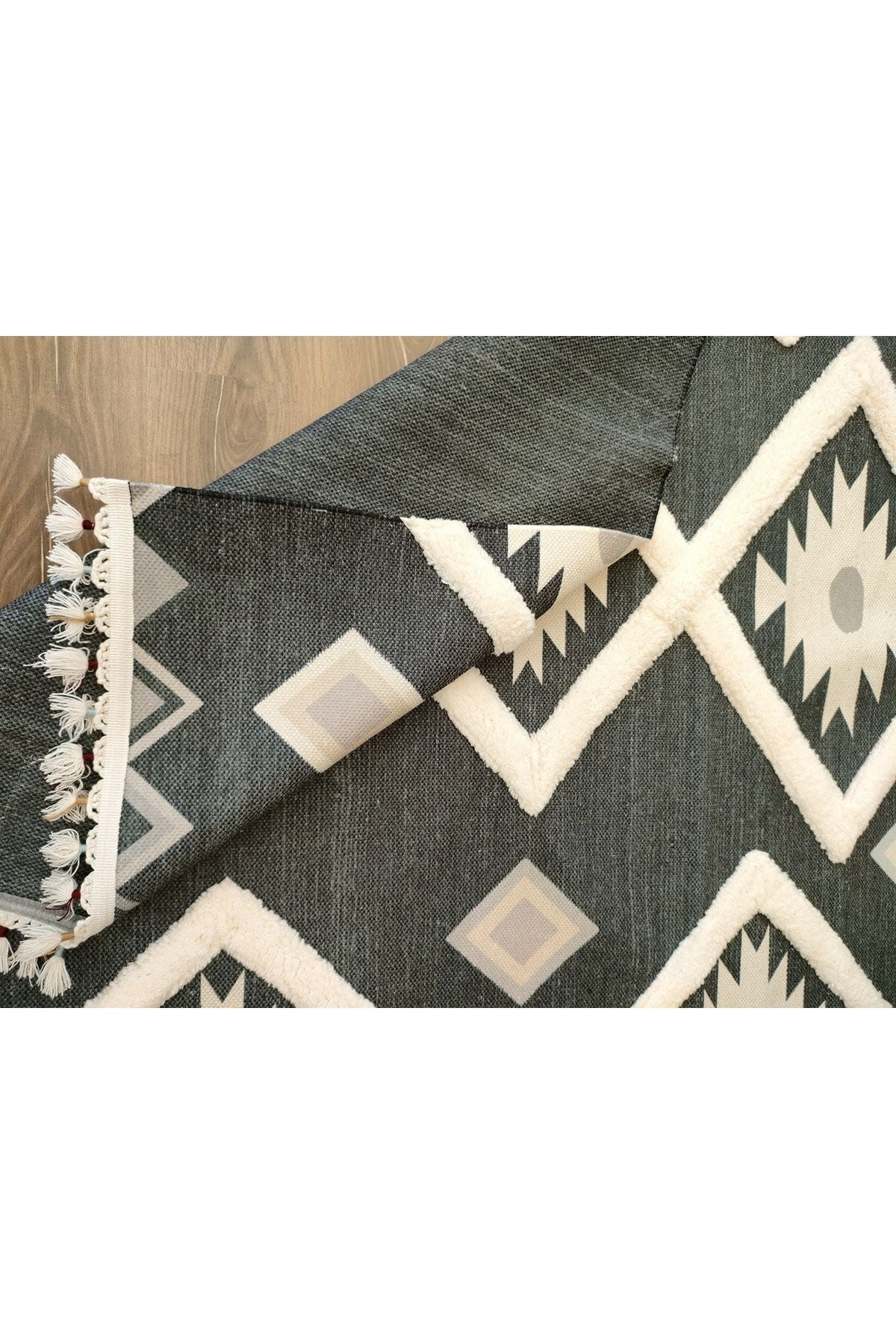 Tafting Kilim Serisi Üzeri Peluşlu Dokuma Taban Dekoratif Kilim