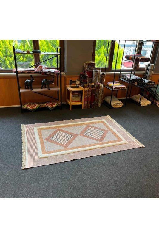 Tafting Kilim Serisi Üzeri Peluşlu Dokuma Taban Dekoratif Kilim - HALI VAGONU