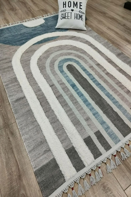 Tafting Kilim Serisi Üzeri Peluşlu Dokuma Taban Dekoratif Kilim