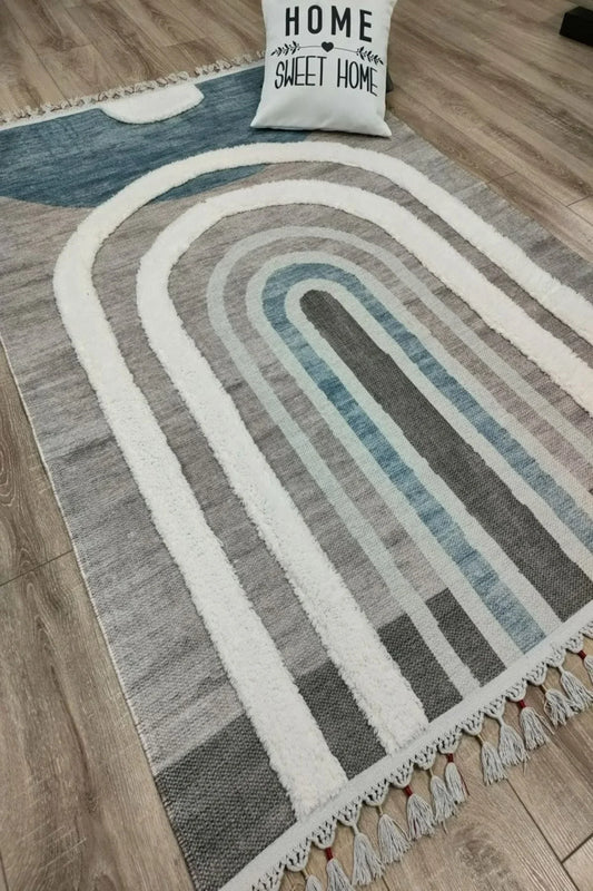 Tafting Kilim Serisi Üzeri Peluşlu Dokuma Taban Dekoratif Kilim - HALI VAGONU