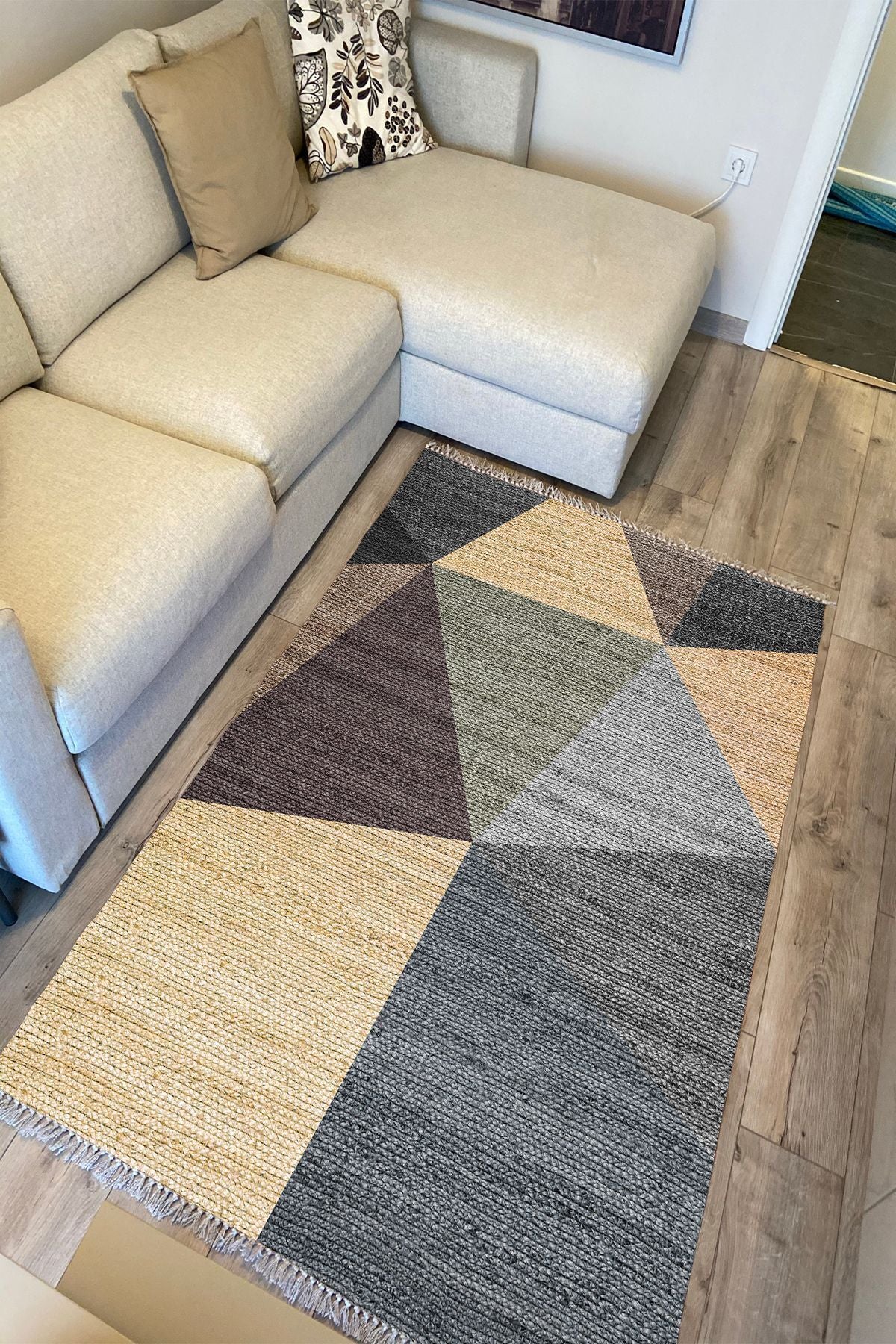 Cotton Kilim 27 Çok Renkli Geleneksel Motif Çizgili Desenli Dekoratif Yıkanabilen Dokuma Taban Kilim