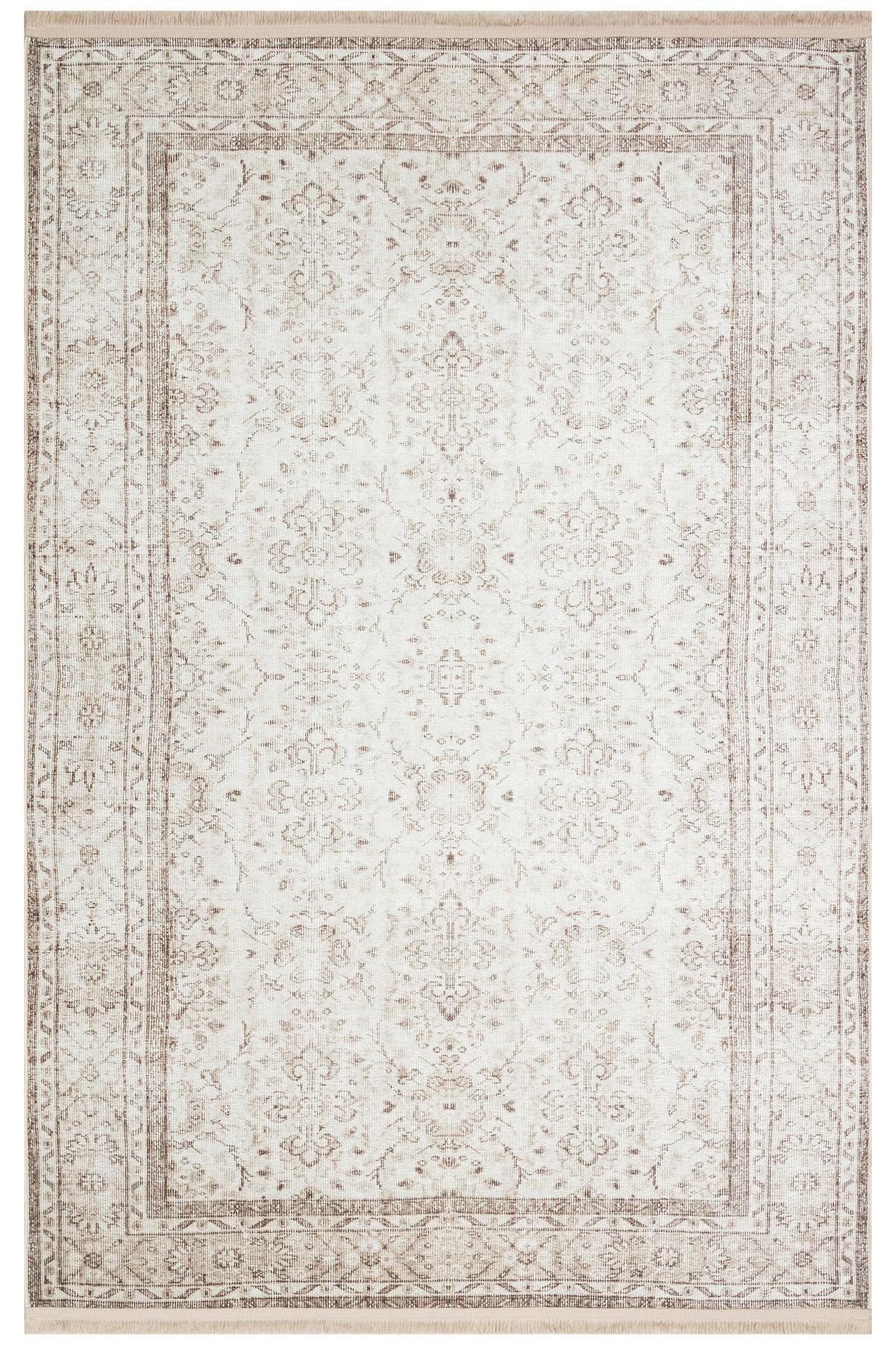 Mars 3056 Bej Vizon Vintage Desenli Etnik Dokuma Taban Halı