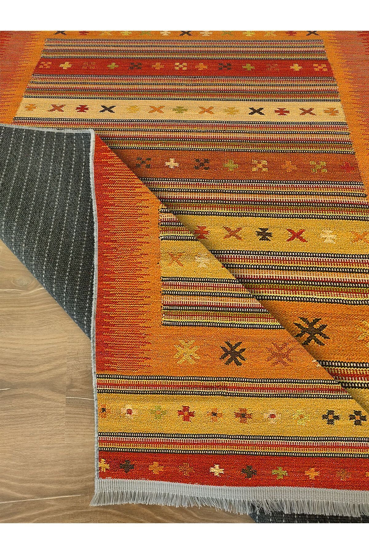 Halı Vagonu 2038 Renkli Klasik Desenli Yıkanabilir Kaymaz Salon Halısı, Koridor Ve Mutfak Halısı