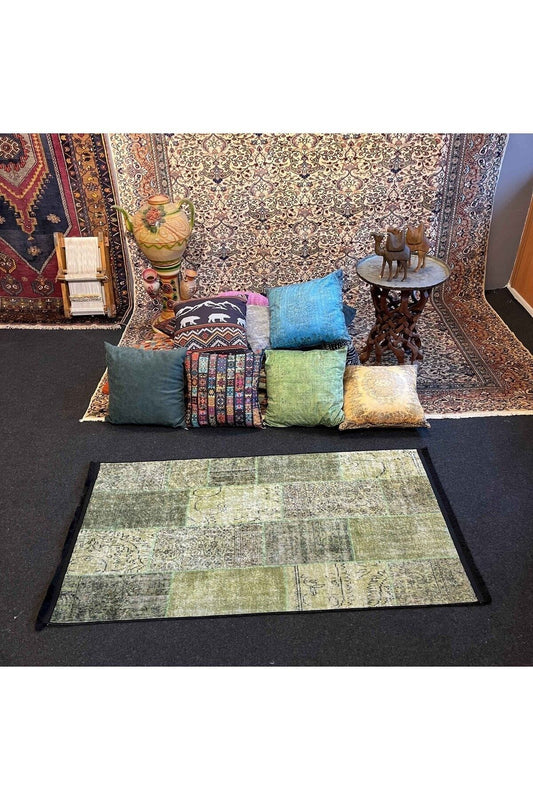 Yumuşak Dokulu Bambu Soft Kilim - Patchwork Saçaklı Dijital Baskı HV-SK-K8