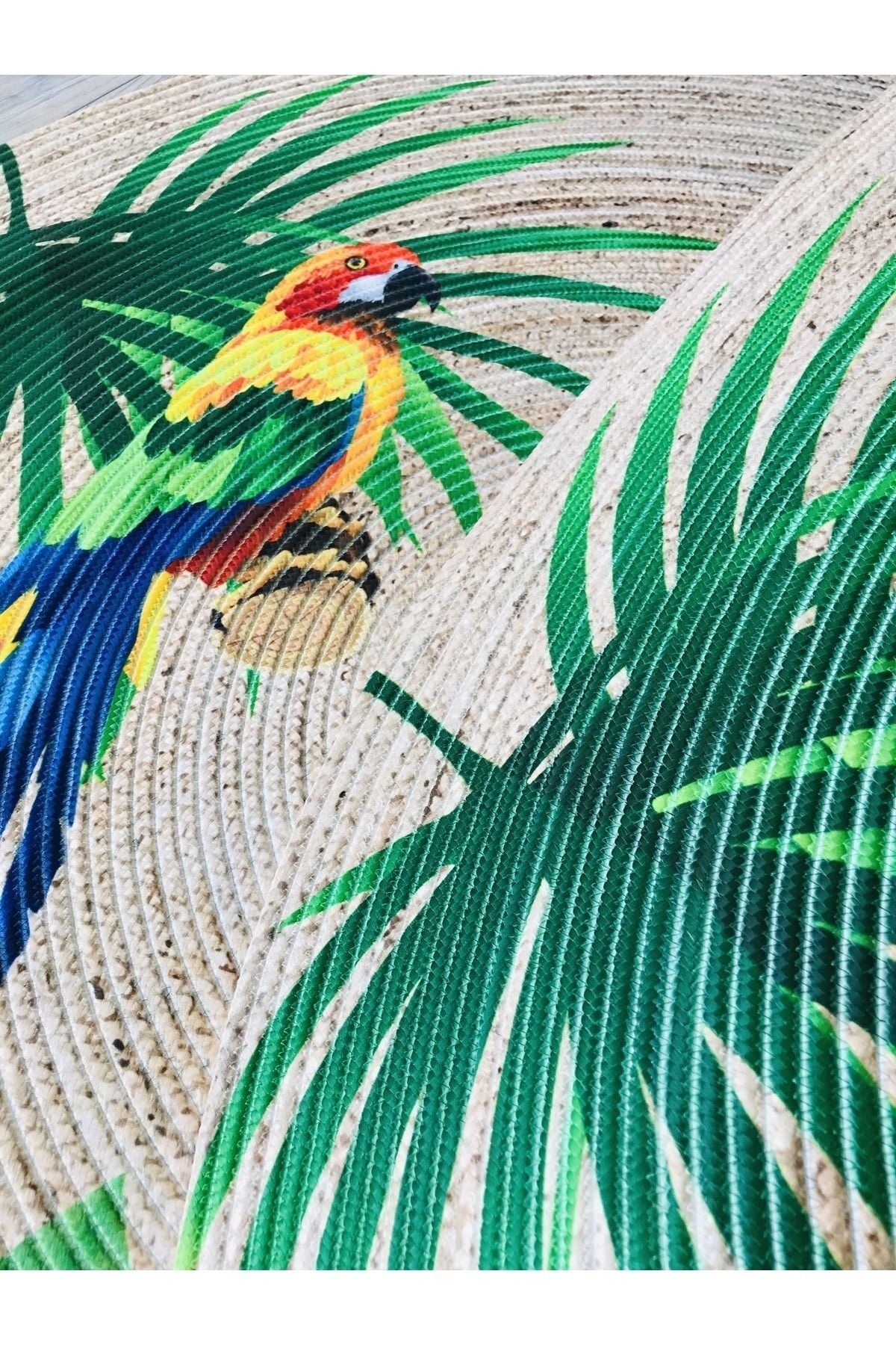 Halı Vagonu Papağan Tropikal Yuvarlak Jüt Örme Hasır Halı/Kilim HV-JH-08