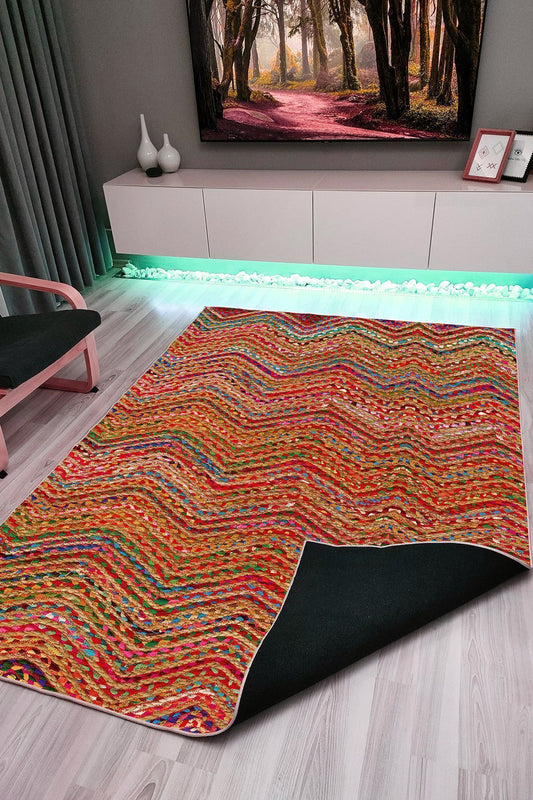 Halı Vagonu 1002 Renkli Jür Efekli Doğal Görünümlü Dekoratif Kaymaz Taban Halı