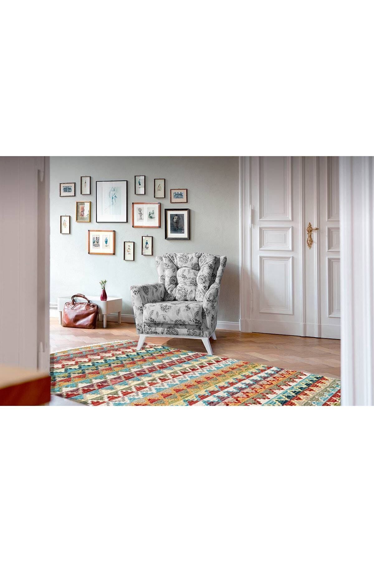 Cotton Serisi Multy Tonlarında Baklava Antika Desenli Dekoratif Dokuma Taban Kilim