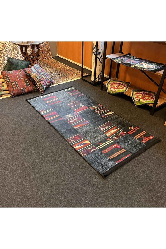 Yumuşak Dokulu Bambu Soft Kilim - Patchwork Saçaklı Dijital Baskı HV-SK-KA2
