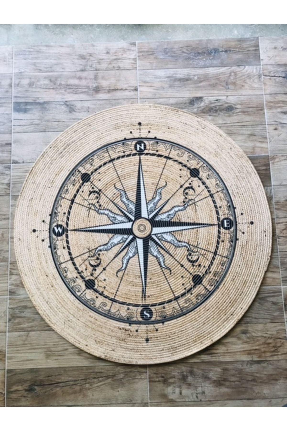 Pusula Desenli Yuvarlak Jüt Örme Hasır Halı/Kilim HV-JH-05