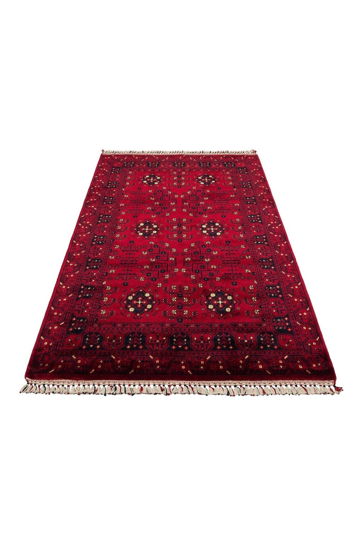 NOSTALJI 959 RED Afgan/Yağcıbedir Desenli El Emeği ile Özel Tezgahlarda Üretilen Bambu Uşak Halısı
