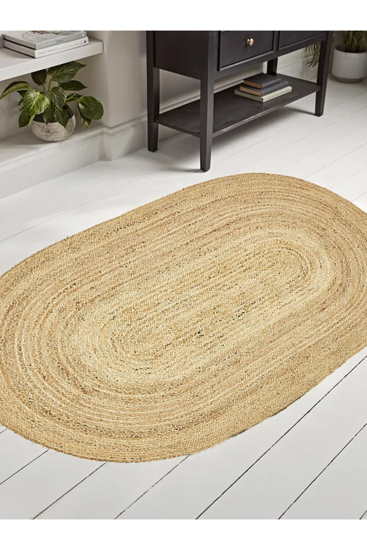 Boho 974 Oval Doğal Jüt Rengi Örgü Yuvarlak Natural Çift Taraflı Halı