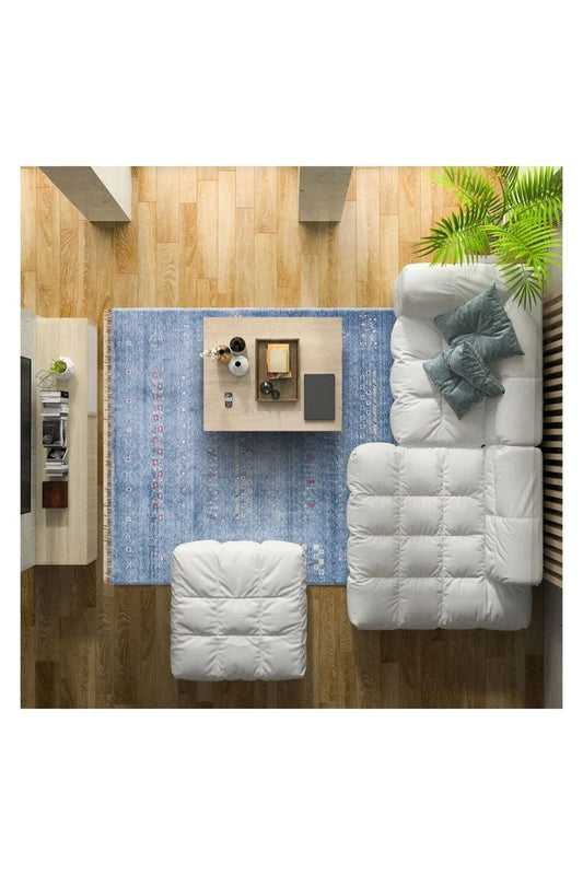 Zara Zr 06 Blue Otantik Desenli El Emeği Ile Özel Tezgahlarda Üretilen Modern Uşak Halısı - HALI VAGONU