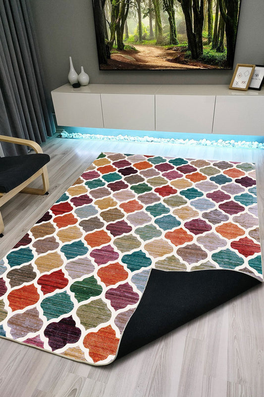 Halı Vagonu 1006 Multy Tonlarında Fas Kapısı Modelli Dekoratif Kaymaz Taban Halı