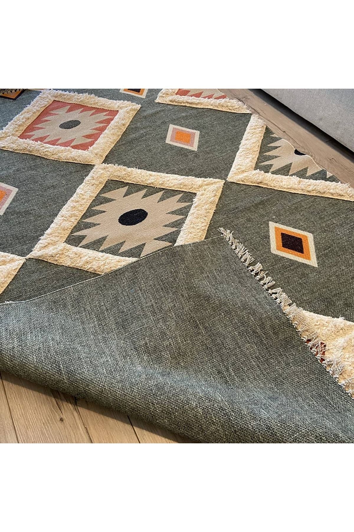 Tafting Kilim Serisi Üzeri Peluşlu Dokuma Taban Dekoratif Kilim
