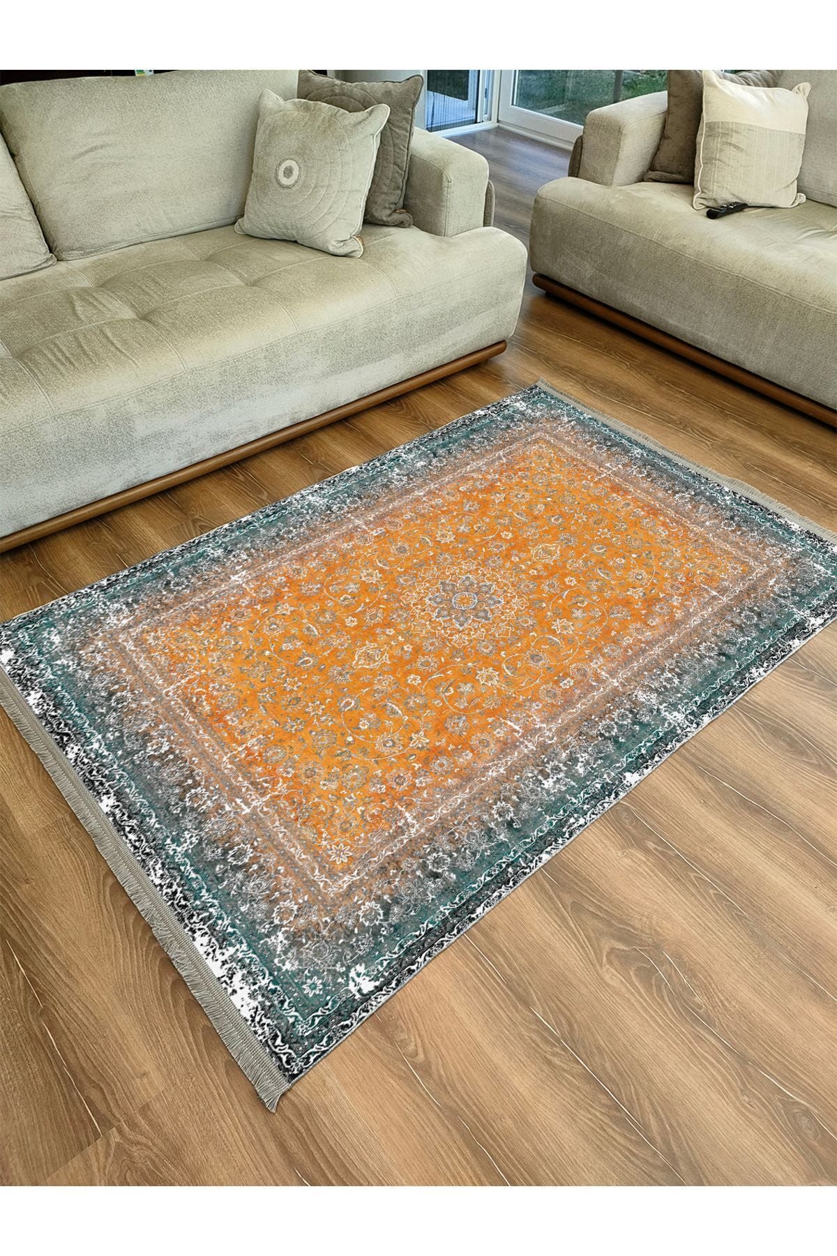 Halı Vagonu 2186 Eskitme Desenli Yıkanabilir Kaymaz Tabanlı Salon Halısı, Koridor Ve Mutfak Halısı