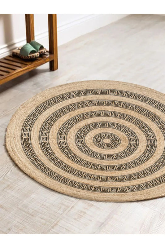 Boho 906 Jüt Hasır Etnik Desenli Jüt Örme Doğal Hasır Natural Halı - HALI VAGONU