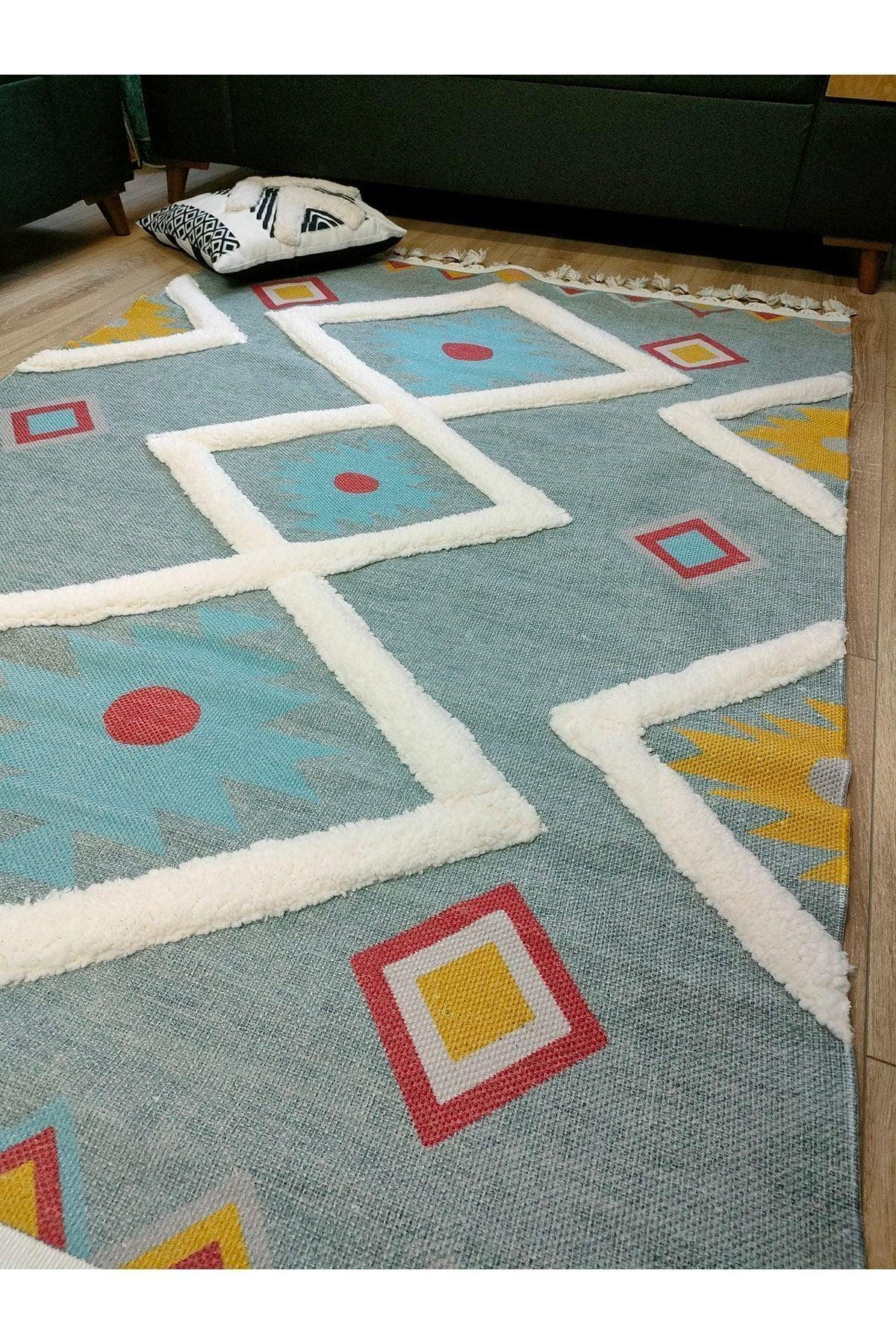 Tafting Kilim Serisi Üzeri Peluşlu Dokuma Taban Dekoratif Kilim - HALI VAGONU