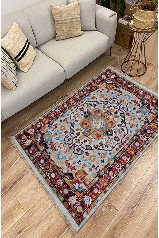 Halı Vagonu 97 Gri Tonlarında Klasık Dekoratif Halı Salon Halısı Saçaklı Yıkanabilen Halı