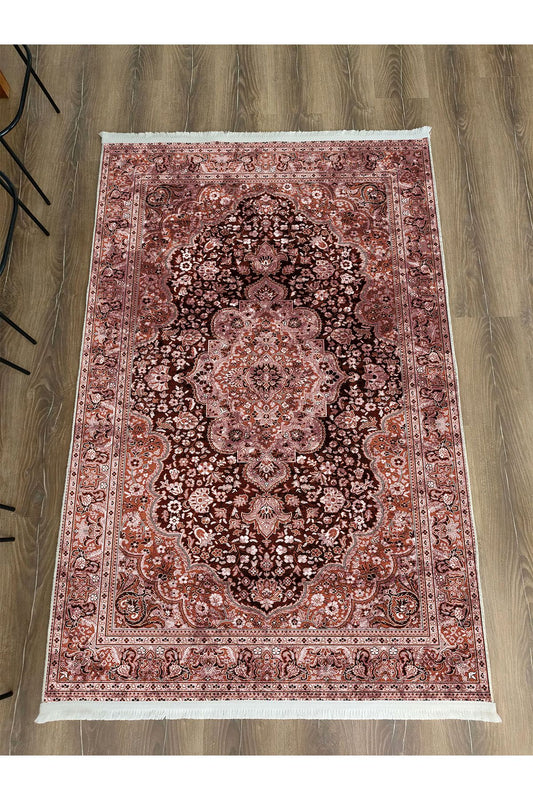 Halı Vagonu 2252 Klasik Renkli Etnik Eskitme Pamuk Dokuma Taban Halı Salon Halısı