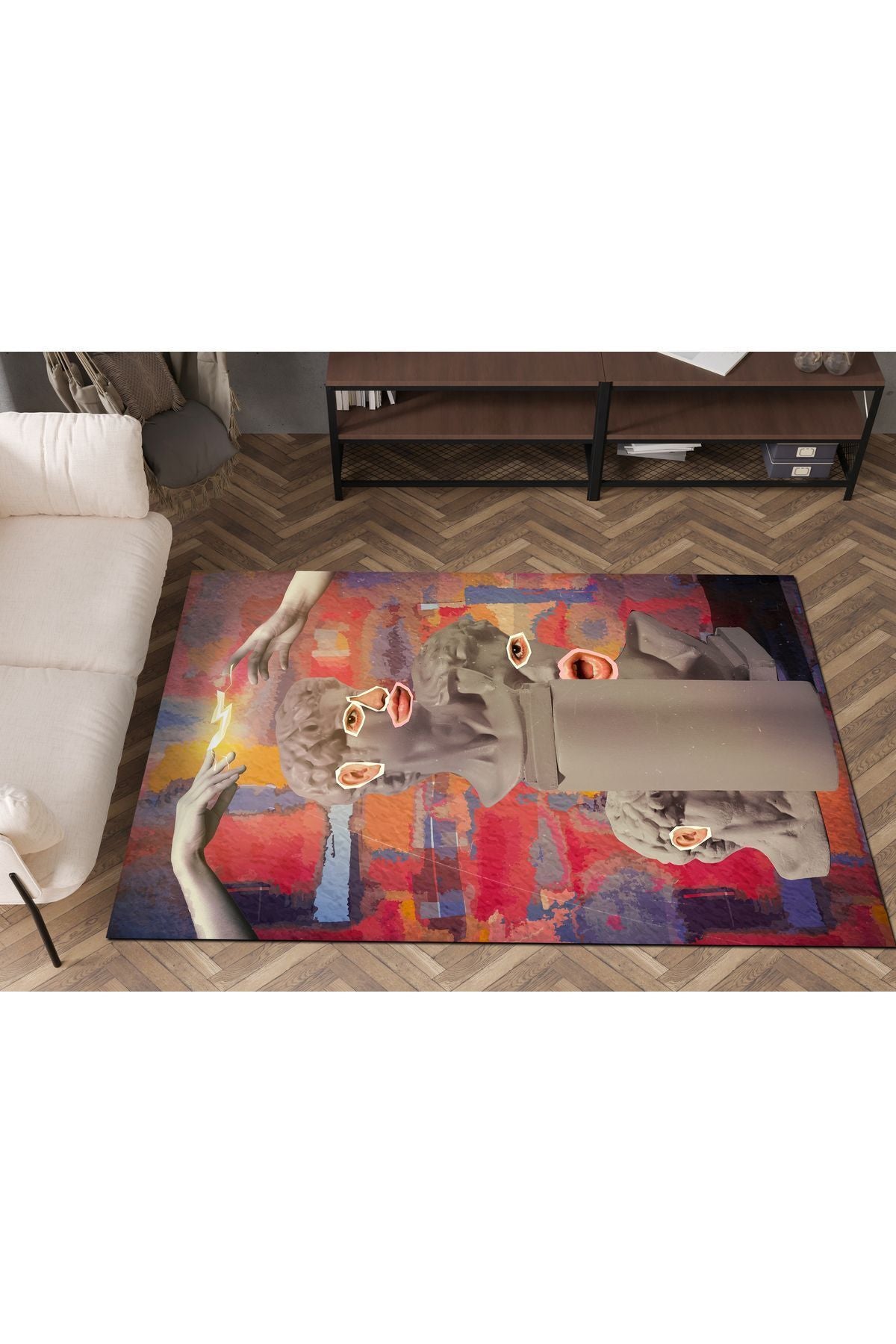 Halı Vagonu 174 Eller Heykel Art Temalı Modern Dokuma Taban Halı