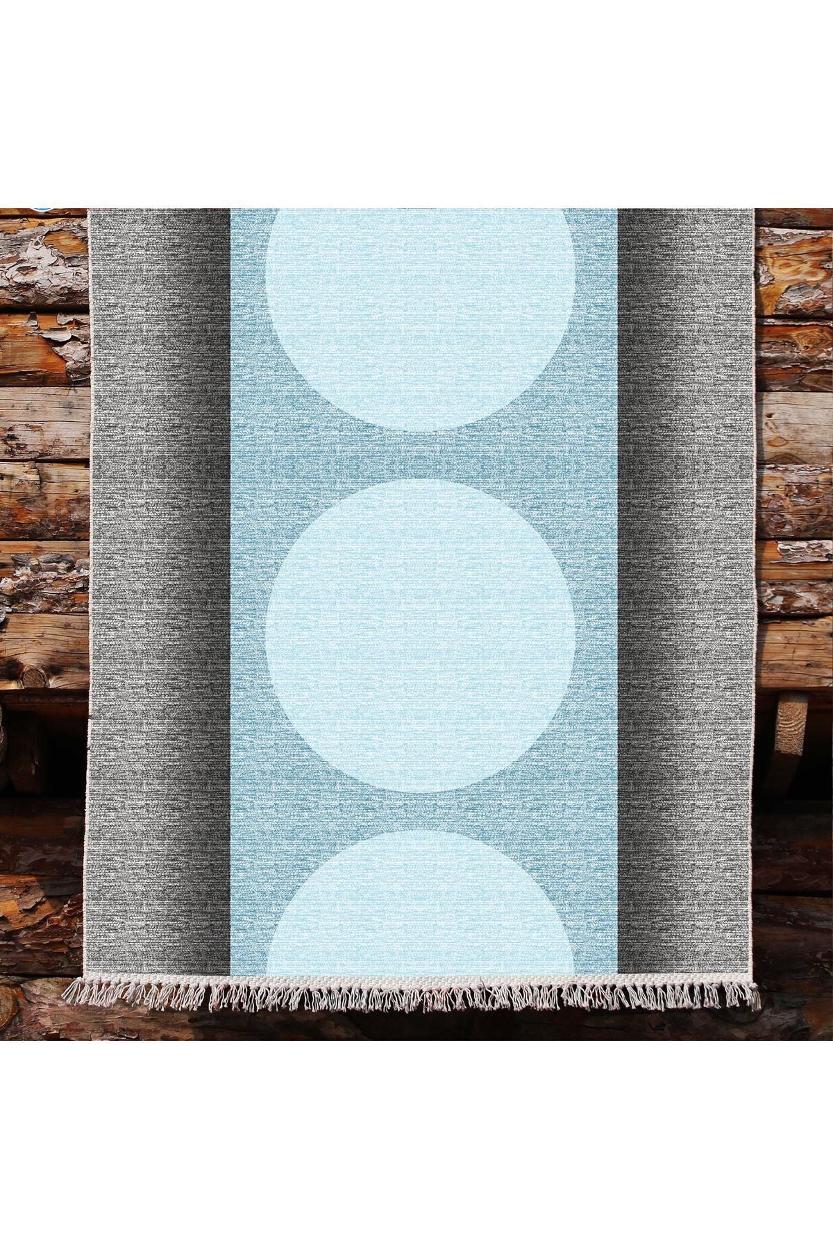 Cotton Kilim 31 Gri Ve Mavi Tonlarında Modern Desenli Dekoratif Yıkanabilen Dokuma Taban Kilim