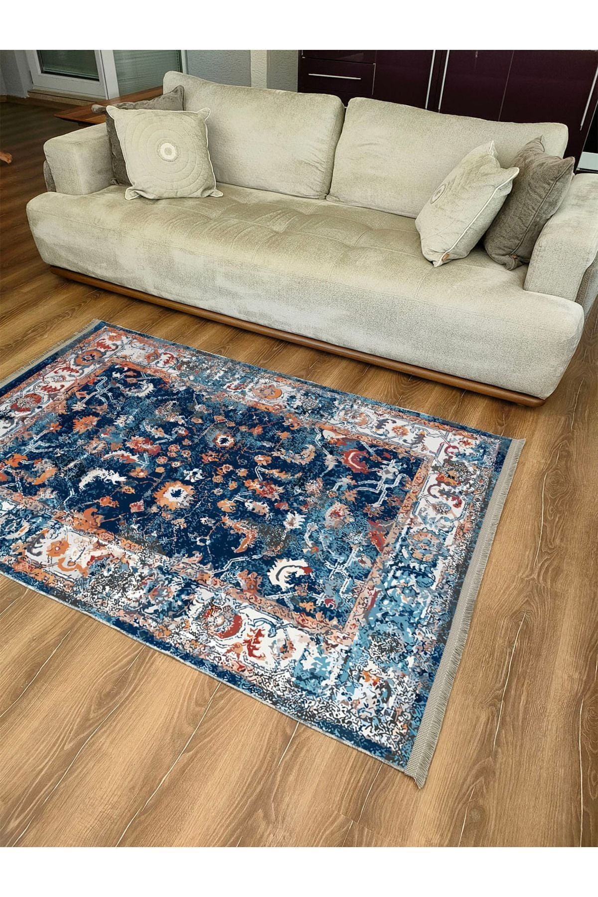 Halı Vagonus 2166 Eskitme Desenli Yıkanabilir Kaymaz Tabanlı Salon Halısı, Koridor Ve Mutfak Halısı