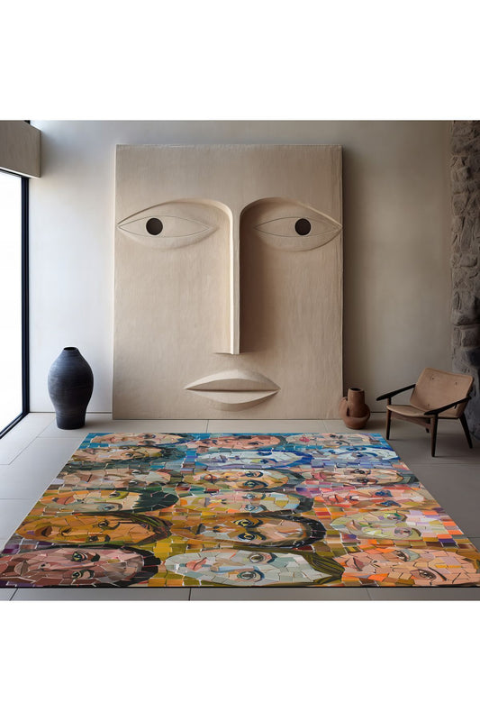 Halı Vagonu 162 Mozaik ve Yüzler Figürlü Sanatsal Dokuma Taban Halı