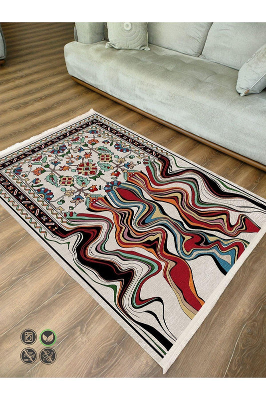 HV 17 Renkli Desenli Çizgili Yıkanabilir Kaymaz Tabanlı Salon Halısı, Koridor Ve Mutfak Halısı - HALI VAGONU