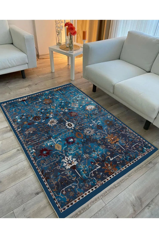 HV s 52 Etnik Desenli Yıkanabilir Kaymaz Tabanlı Halı Kilim - HALI VAGONU